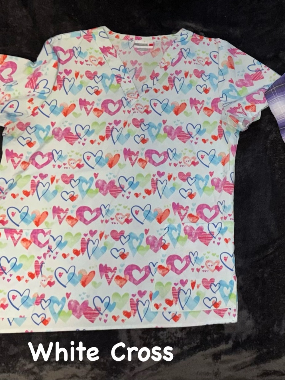 White Cross Multicolor Heart Print V-Neck Top